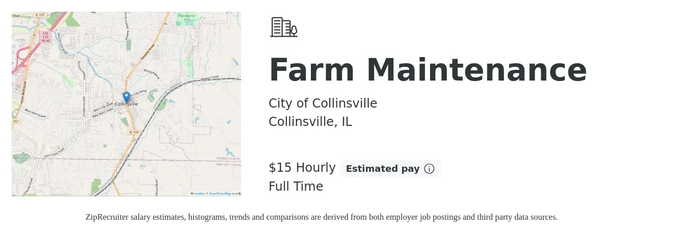 City of Collinsville job posting for a Farm Maintenance in Collinsville, IL with a salary of $16 Hourly with a map of Collinsville location.