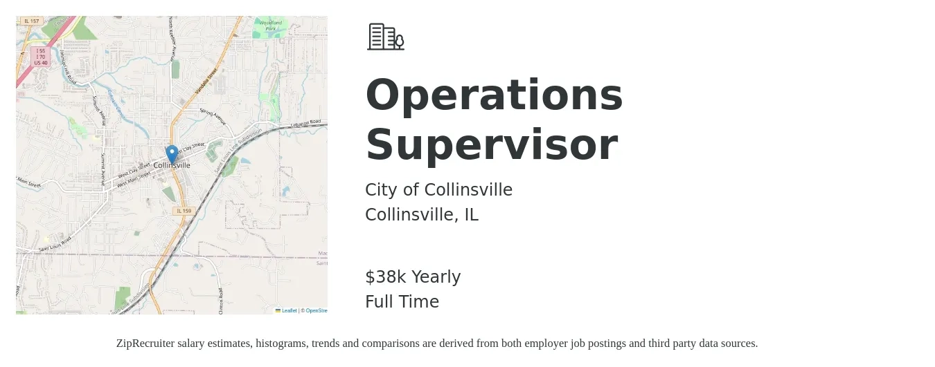 City of Collinsville job posting for a Operations Supervisor in Collinsville, IL with a salary of $38,601 Yearly with a map of Collinsville location.