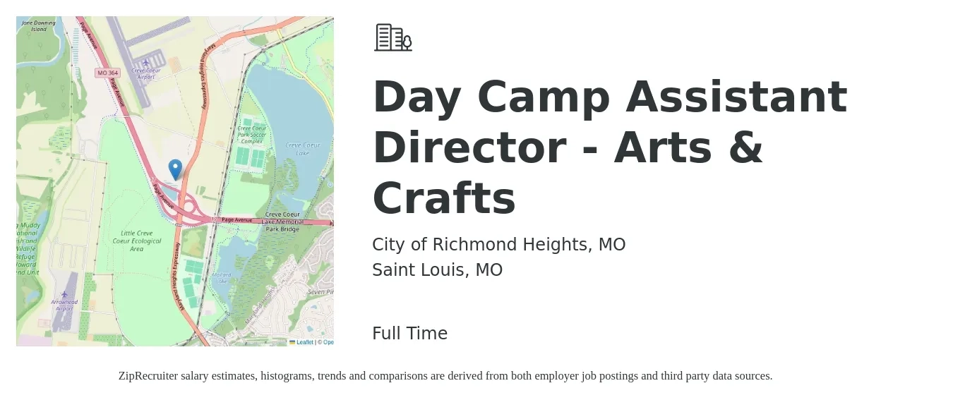 City of Richmond Heights, MO job posting for a Day Camp Assistant Director - Arts & Crafts in Saint Louis, MO with a salary of $12 to $17 Hourly with a map of Saint Louis location.