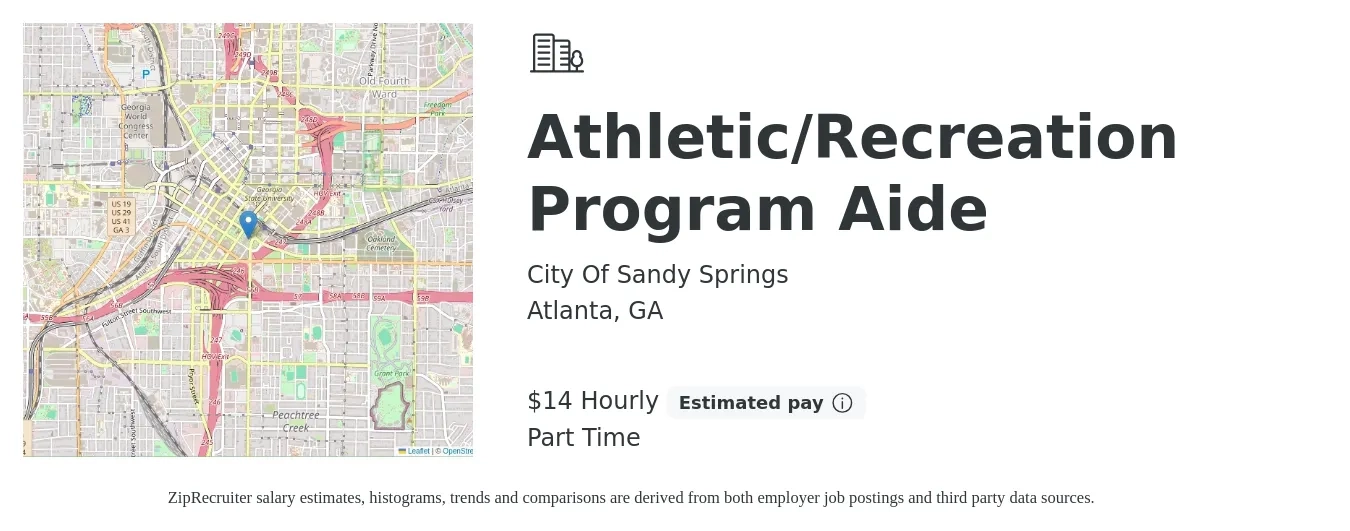 City Of Sandy Springs job posting for a Athletic/Recreation Program Aide in Atlanta, GA with a salary of $15 Hourly with a map of Atlanta location.