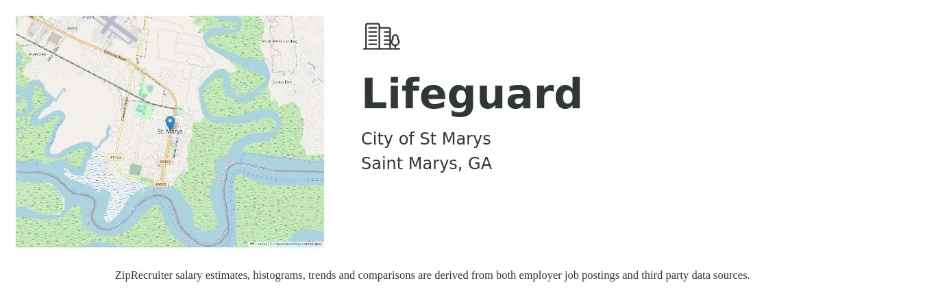 City of St Marys job posting for a Lifeguard in Saint Marys, GA with a salary of $11 Hourly with a map of Saint Marys location.