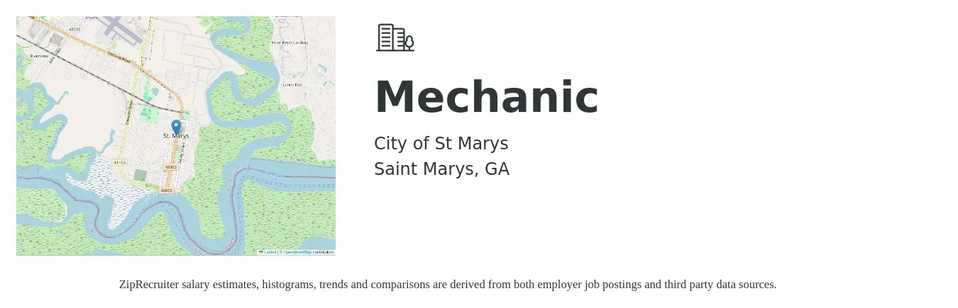 City of St Marys job posting for a Mechanic in Saint Marys, GA with a salary of $18 Hourly with a map of Saint Marys location.