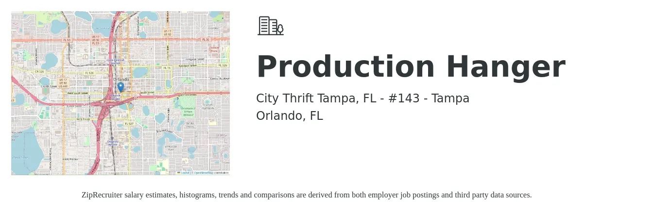City Thrift Tampa, FL - #143 - Tampa job posting for a Production Hanger in Orlando, FL with a salary of $14 to $17 Hourly with a map of Orlando location.