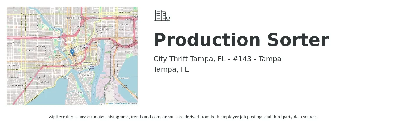 City Thrift Tampa, FL - #143 - Tampa job posting for a Production Sorter in Tampa, FL with a salary of $13 to $14 Hourly with a map of Tampa location.