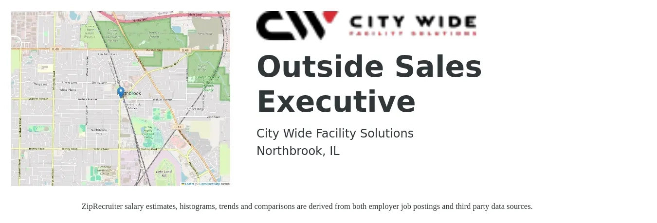 City Wide Facility Solutions job posting for a Outside Sales Executive in Northbrook, IL with a salary of $57,300 to $83,200 Yearly with a map of Northbrook location.