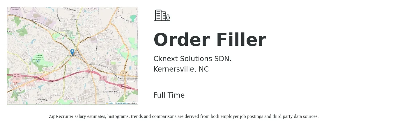 Cknext Solutions SDN. job posting for a Order Filler in Kernersville, NC with a salary of $15 to $18 Hourly with a map of Kernersville location.
