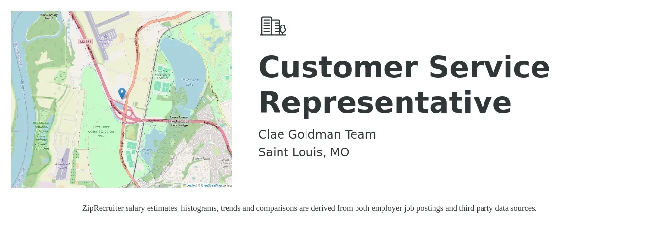 Clae Goldman Team job posting for a Customer Service Representative in Saint Louis, MO with a salary of $16 to $21 Hourly with a map of Saint Louis location.