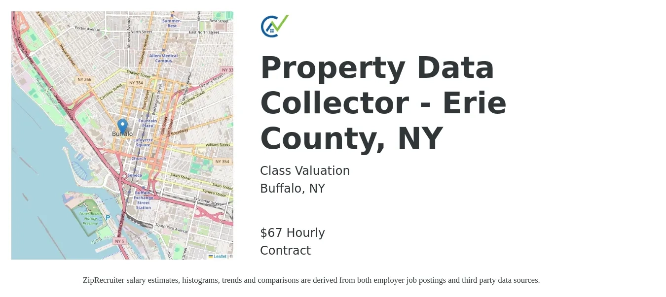 Class Valuation job posting for a Property Data Collector - Erie County, NY in Buffalo, NY with a salary of $95 Hourly with a map of Buffalo location.