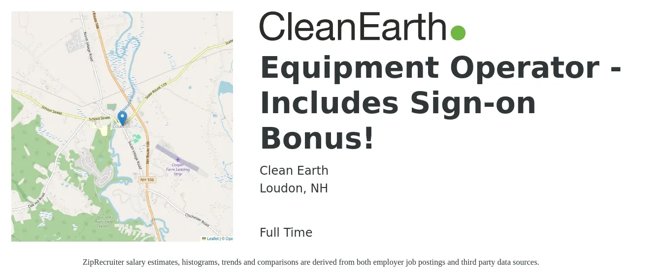 Clean Earth job posting for a Equipment Operator - Includes Sign-on Bonus! in Loudon, NH with a salary of $19 to $26 Hourly with a map of Loudon location.