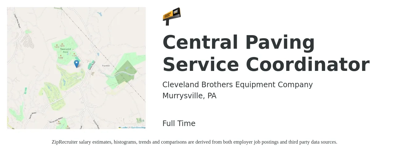 Cleveland Brothers Equipment Company job posting for a Central Paving Service Coordinator in Murrysville, PA with a salary of $18 to $23 Hourly with a map of Murrysville location.