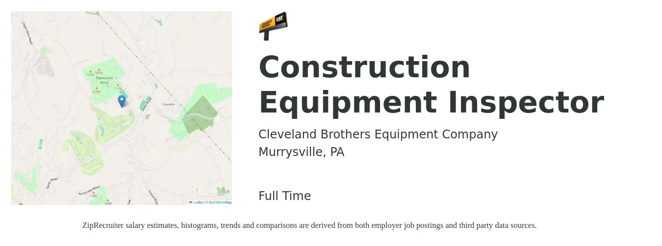 Cleveland Brothers Equipment Company job posting for a Construction Equipment Inspector in Murrysville, PA with a salary of $46,200 to $72,800 Yearly with a map of Murrysville location.