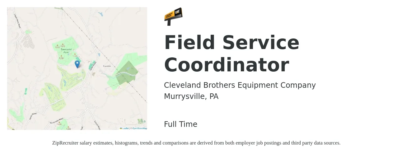 Cleveland Brothers Equipment Company job posting for a Field Service Coordinator in Murrysville, PA with a salary of $18 to $27 Hourly with a map of Murrysville location.