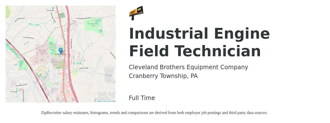 Cleveland Brothers Equipment Company job posting for a Industrial Engine Field Technician in Cranberry Township, PA with a salary of $19 to $26 Hourly with a map of Cranberry Township location.
