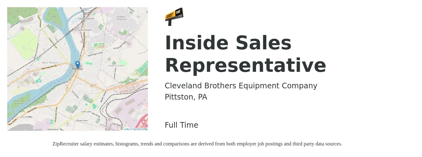 Cleveland Brothers Equipment Company job posting for a Inside Sales Representative in Pittston, PA with a salary of $37,300 to $55,700 Yearly with a map of Pittston location.