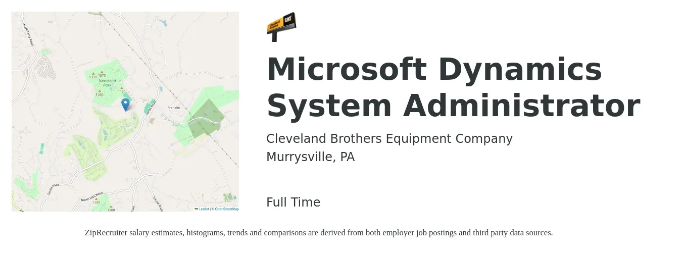 Cleveland Brothers Equipment Company job posting for a Microsoft Dynamics System Administrator in Murrysville, PA with a salary of $65,300 to $97,000 Yearly with a map of Murrysville location.