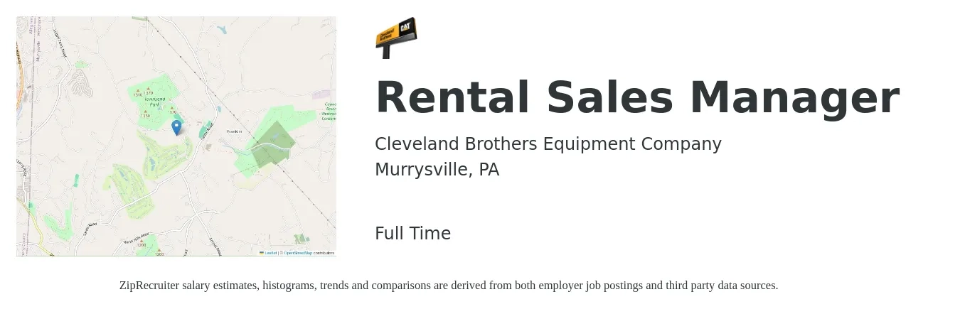 Cleveland Brothers Equipment Company job posting for a Rental Sales Manager in Murrysville, PA with a salary of $42,000 to $58,800 Yearly with a map of Murrysville location.