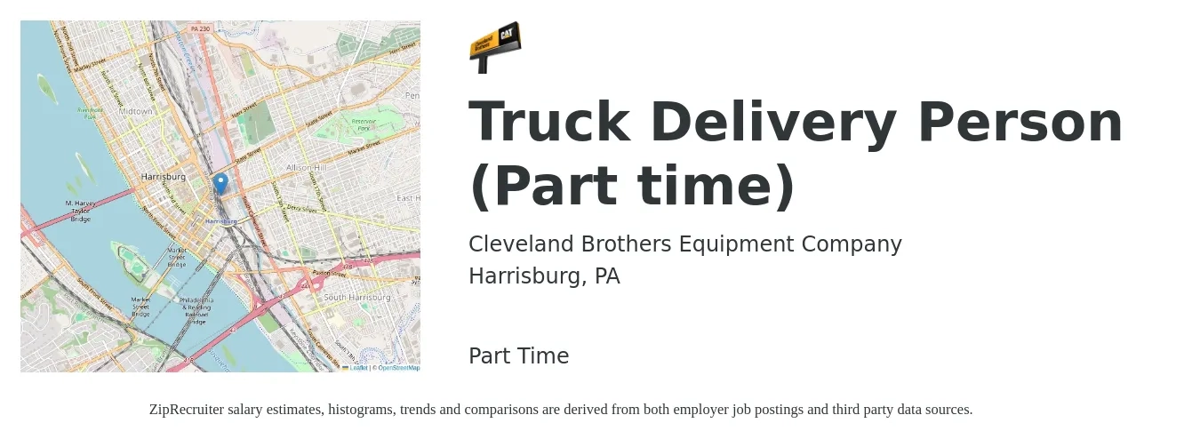 Cleveland Brothers Equipment Company job posting for a Truck Delivery Person (Part time) in Harrisburg, PA with a salary of $22 to $32 Hourly with a map of Harrisburg location.