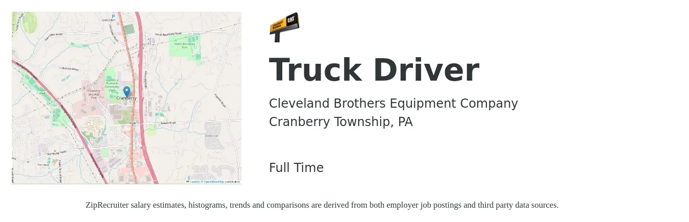 Cleveland Brothers Equipment Company job posting for a Truck Driver in Cranberry Township, PA with a salary of $19 to $32 Hourly with a map of Cranberry Township location.