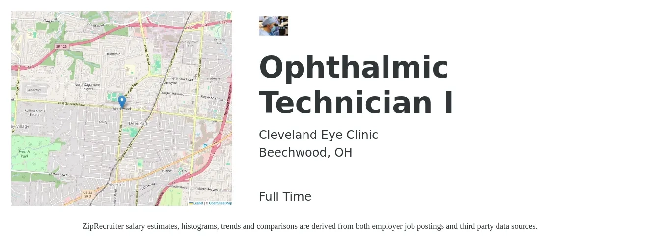 Cleveland Eye Clinic job posting for a Ophthalmic Technician I in Beechwood, OH with a salary of $17 to $23 Hourly with a map of Beechwood location.