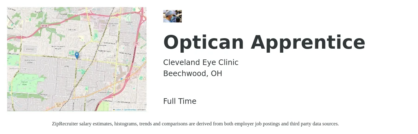 Cleveland Eye Clinic job posting for a Optician Apprentice in Beechwood, MI with a salary of $16 to $21 Hourly with a map of Beechwood location.