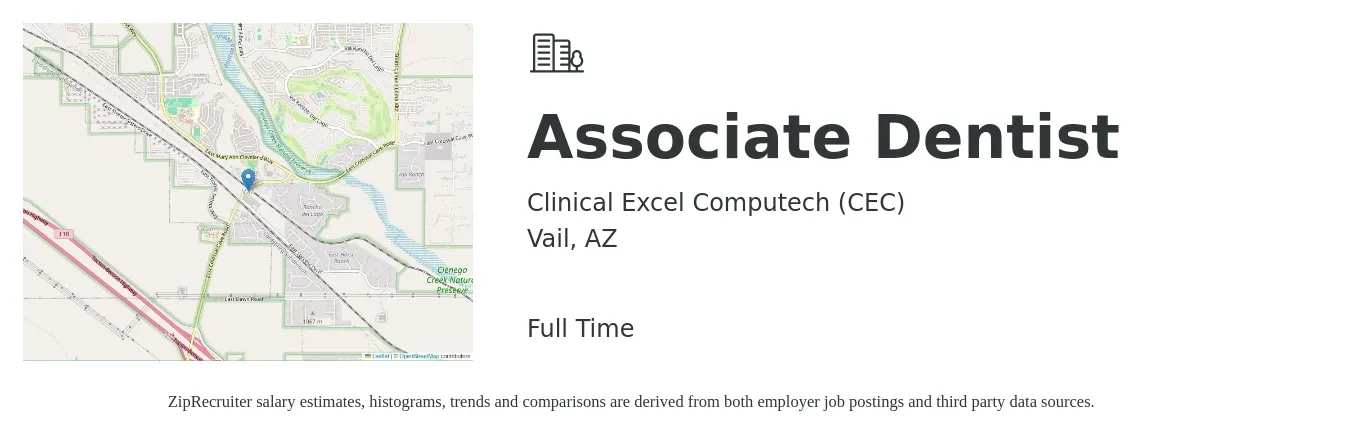 Clinical Excel Computech (CEC) job posting for a Associate Dentist in Vail, AZ with a salary of $800 Daily with a map of Vail location.