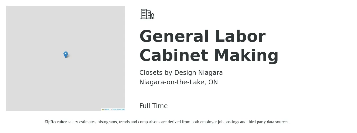 Closets by Design Niagara job posting for a General Labor Cabinet Making in Niagara-on-the-Lake, ON with a map of Niagara-on-the-Lake location.