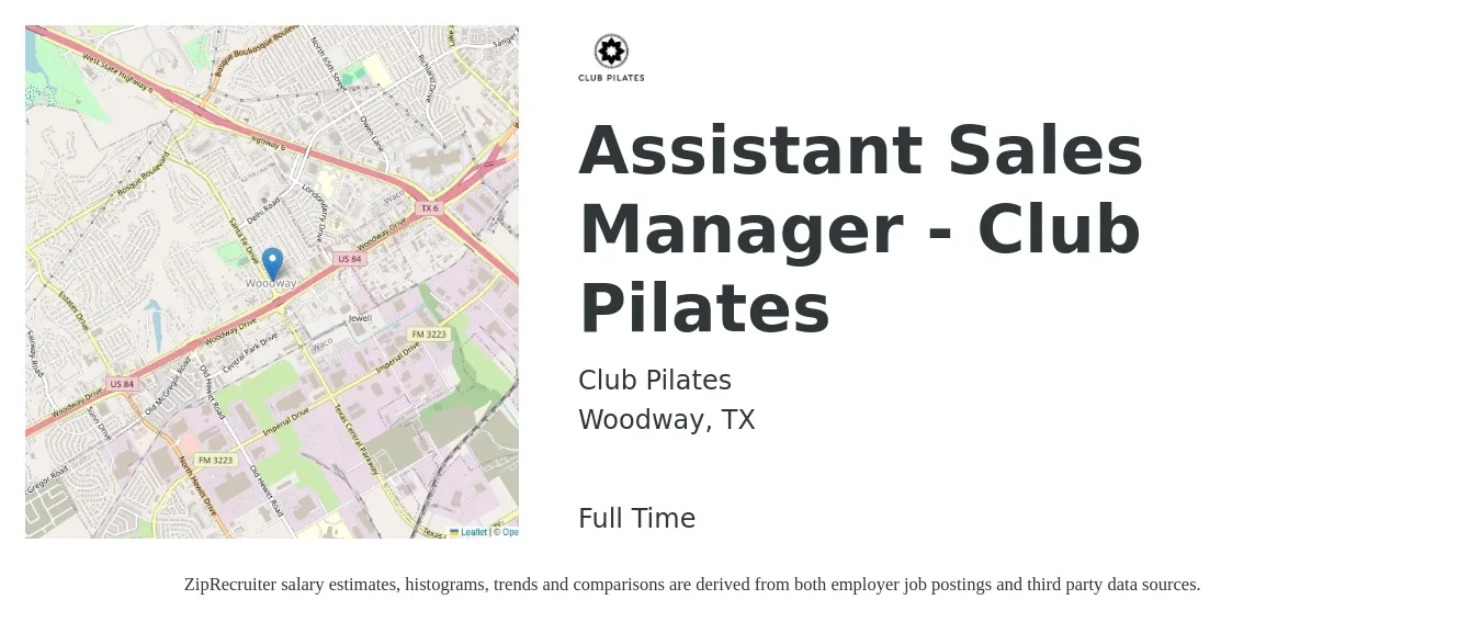 Club Pilates job posting for a Assistant Sales Manager - Club Pilates in Woodway, TX with a salary of $16 to $24 Hourly with a map of Woodway location.