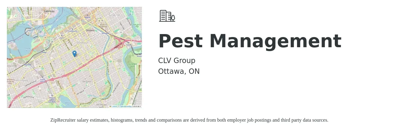 CLV Group job posting for a Pest Management in Ottawa, ON with a map of Ottawa location.