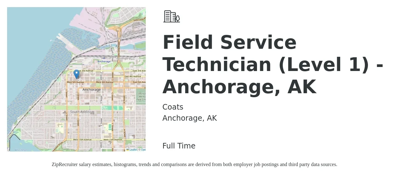 Coats job posting for a Field Service Technician (Level 1) - Anchorage, AK in Anchorage, AK with a salary of $20 to $30 Hourly with a map of Anchorage location.