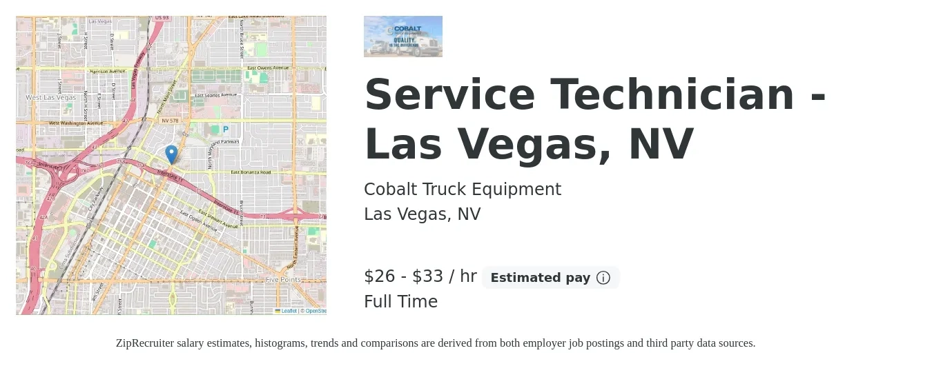 Cobalt Truck Equipment job posting for a Service Technician - Las Vegas, NV in Las Vegas, NV with a salary of $28 to $35 Hourly with a map of Las Vegas location.