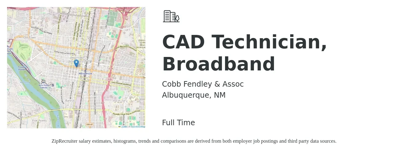 Cobb Fendley & Assoc job posting for a CAD Technician, Broadband in Albuquerque, NM with a salary of $20 to $30 Hourly with a map of Albuquerque location.