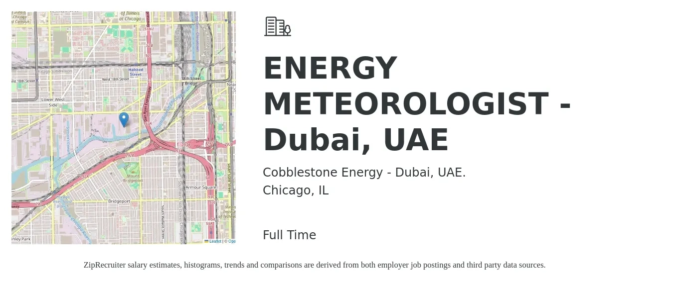 Cobblestone Energy - Dubai, UAE. job posting for a ENERGY METEOROLOGIST - Dubai, UAE in Chicago, IL with a salary of $101,500 Yearly with a map of Chicago location.