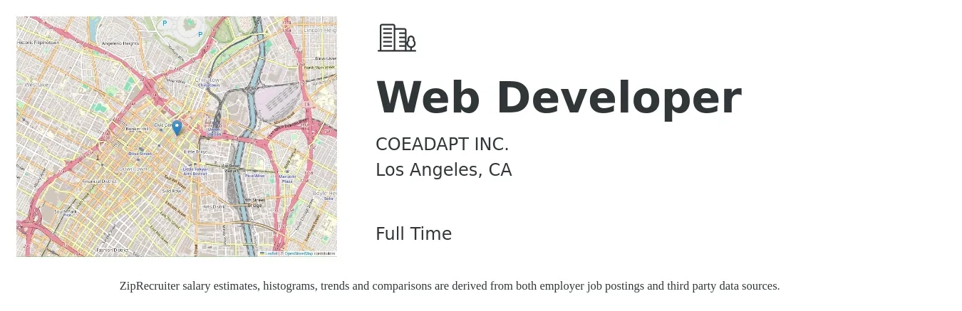 COEADAPT INC. job posting for a Web Developer in Los Angeles, CA with a salary of $39 to $61 Hourly with a map of Los Angeles location.