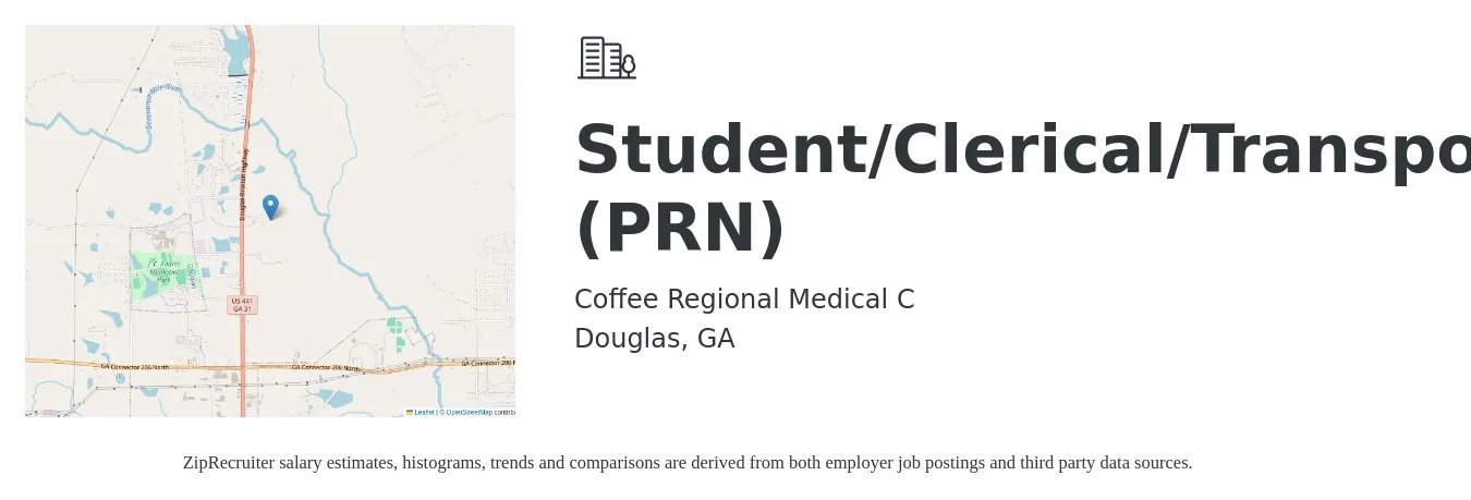 Coffee Regional Medical C job posting for a Student/Clerical/Transporter (PRN) in Douglas, GA with a salary of $12 to $15 Hourly with a map of Douglas location.
