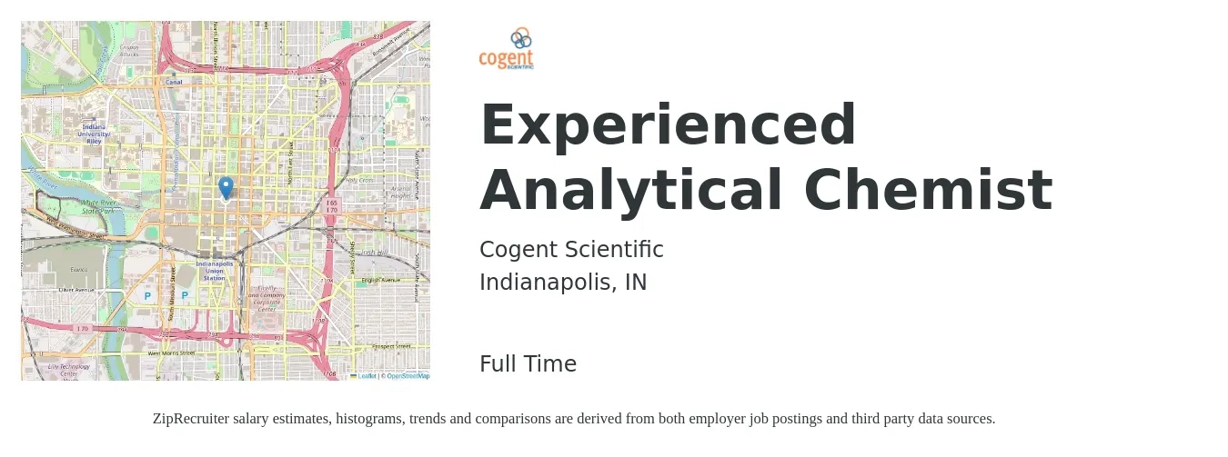 Cogent Scientific job posting for a Experienced Analytical Chemist in Indianapolis, IN with a salary of $56,000 Yearly with a map of Indianapolis location.