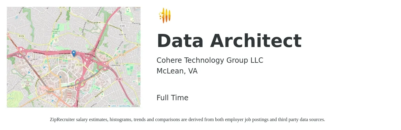 Cohere Technology Group LLC job posting for a Data Architect in McLean, VA with a salary of $64 to $83 Hourly with a map of McLean location.