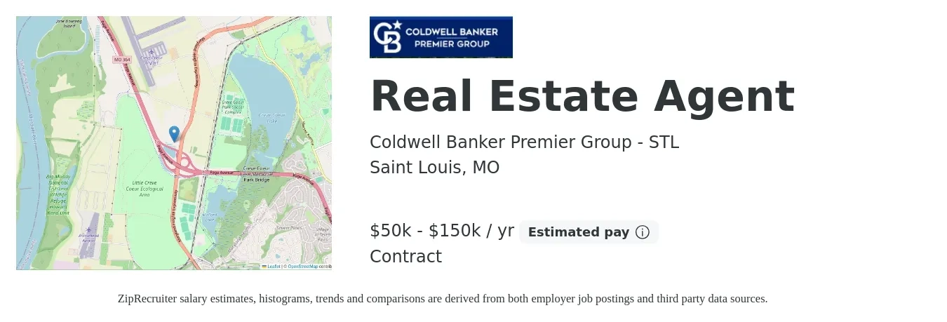 Coldwell Banker Premier Group - STL job posting for a Real Estate Agent in Saint Louis, MO with a salary of $50,000 to $150,000 Yearly with a map of Saint Louis location.