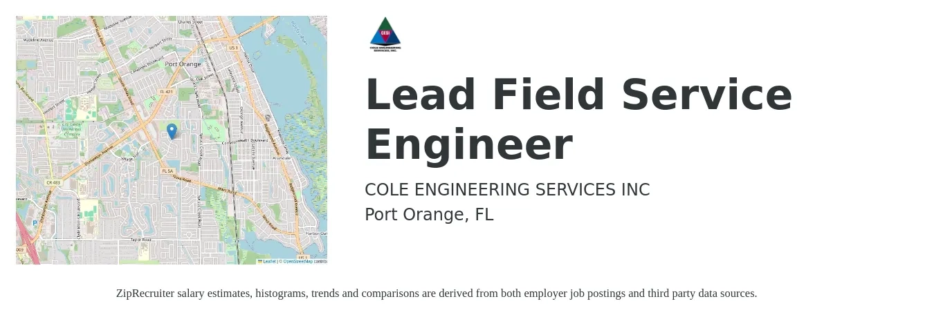 COLE ENGINEERING SERVICES INC job posting for a Lead Field Service Engineer in Port Orange, FL with a salary of $88,100 to $116,000 Yearly with a map of Port Orange location.