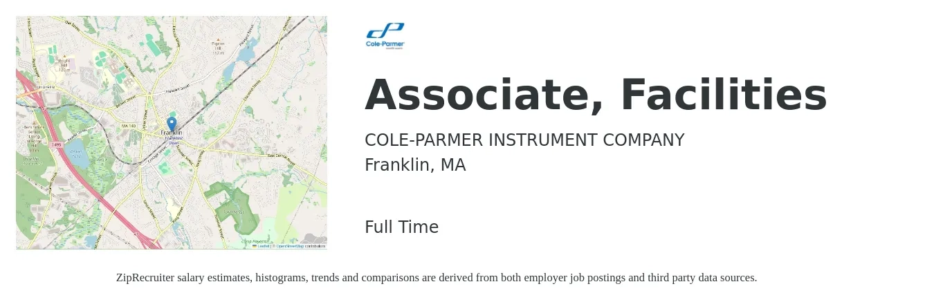 COLE-PARMER INSTRUMENT COMPANY job posting for a Associate, Facilities in Franklin, MA with a salary of $17 to $23 Hourly with a map of Franklin location.