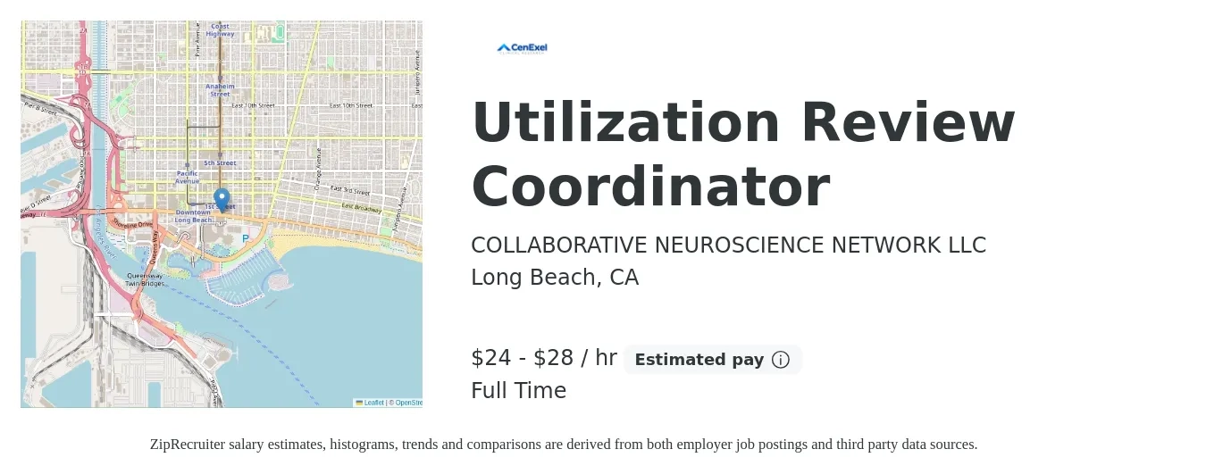 COLLABORATIVE NEUROSCIENCE NETWORK LLC job posting for a Utilization Review Coordinator in Long Beach, CA with a salary of $25 to $30 Hourly with a map of Long Beach location.