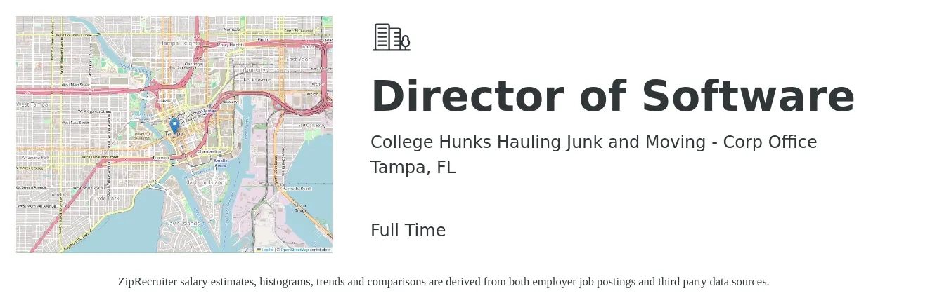 College Hunks Hauling Junk and Moving - Corp Office job posting for a Director of Software in Tampa, FL with a salary of $229,200 Yearly with a map of Tampa location.
