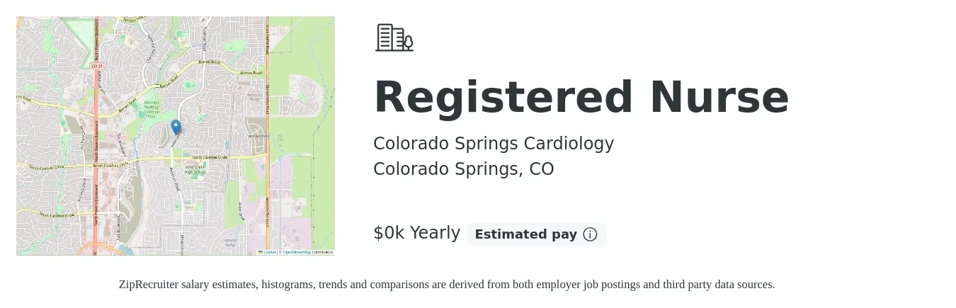 Colorado Springs Cardiology job posting for a Registered Nurse in Colorado Springs, CO with a salary of $40 to $50 Yearly with a map of Colorado Springs location.