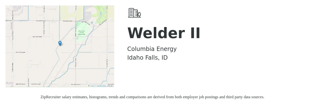 Columbia Energy job posting for a Welder II in Idaho Falls, ID with a salary of $28 to $40 Hourly with a map of Idaho Falls location.