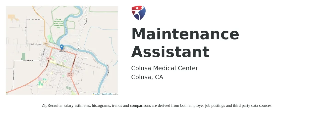 Colusa Medical Center job posting for a Maintenance Assistant in Colusa, CA with a salary of $21 Hourly with a map of Colusa location.