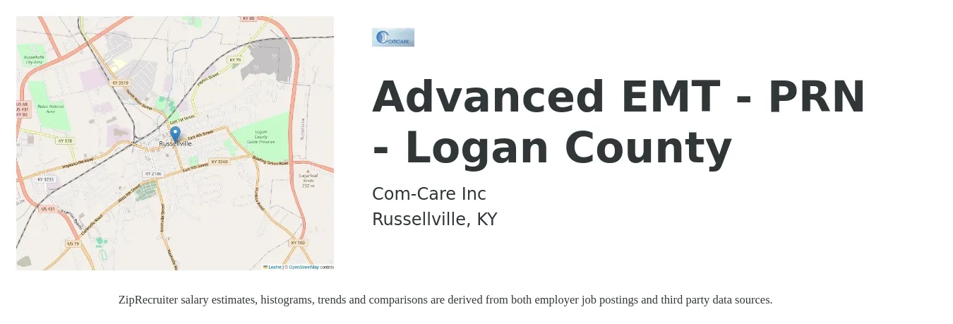 Com-Care Inc job posting for a Advanced EMT - PRN - Logan County in Russellville, KY with a salary of $16 to $21 Hourly with a map of Russellville location.