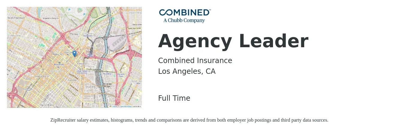 Combined Insurance job posting for a Agency Leader in Los Angeles, CA with a salary of $75,400 to $88,400 Yearly with a map of Los Angeles location.