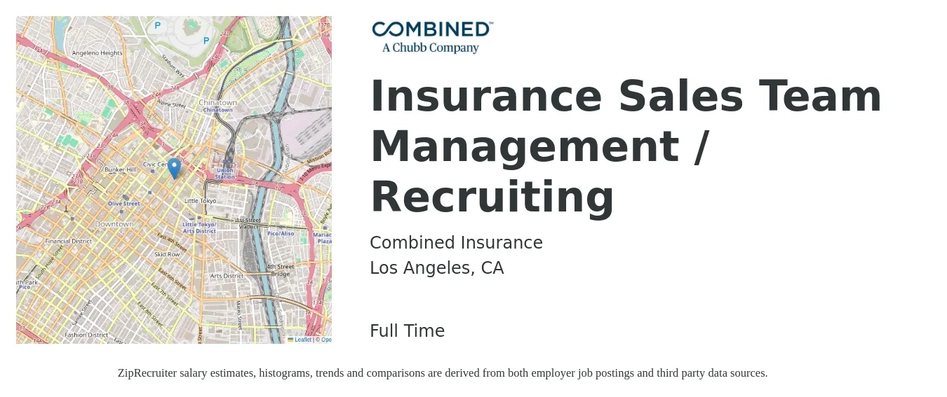 Combined Insurance job posting for a Insurance Sales Team Management / Recruiting in Los Angeles, CA with a map of Los Angeles location.