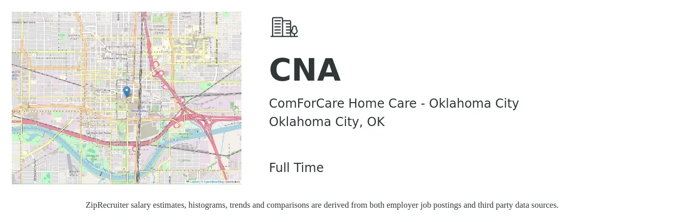 ComForCare Home Care - Oklahoma City job posting for a CNA in Oklahoma City, OK with a salary of $16 to $22 Hourly with a map of Oklahoma City location.