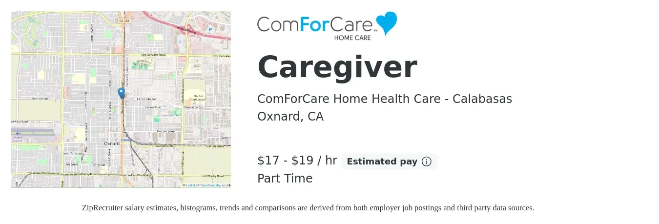 ComForCare Home Health Care - Calabasas job posting for a Caregiver in Oxnard, CA with a salary of $18 to $20 Hourly with a map of Oxnard location.