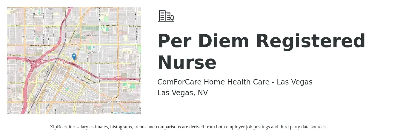 ComForCare Home Health Care - Las Vegas job posting for a Per Diem Registered Nurse in Las Vegas, NV with a salary of $30 to $58 Hourly with a map of Las Vegas location.